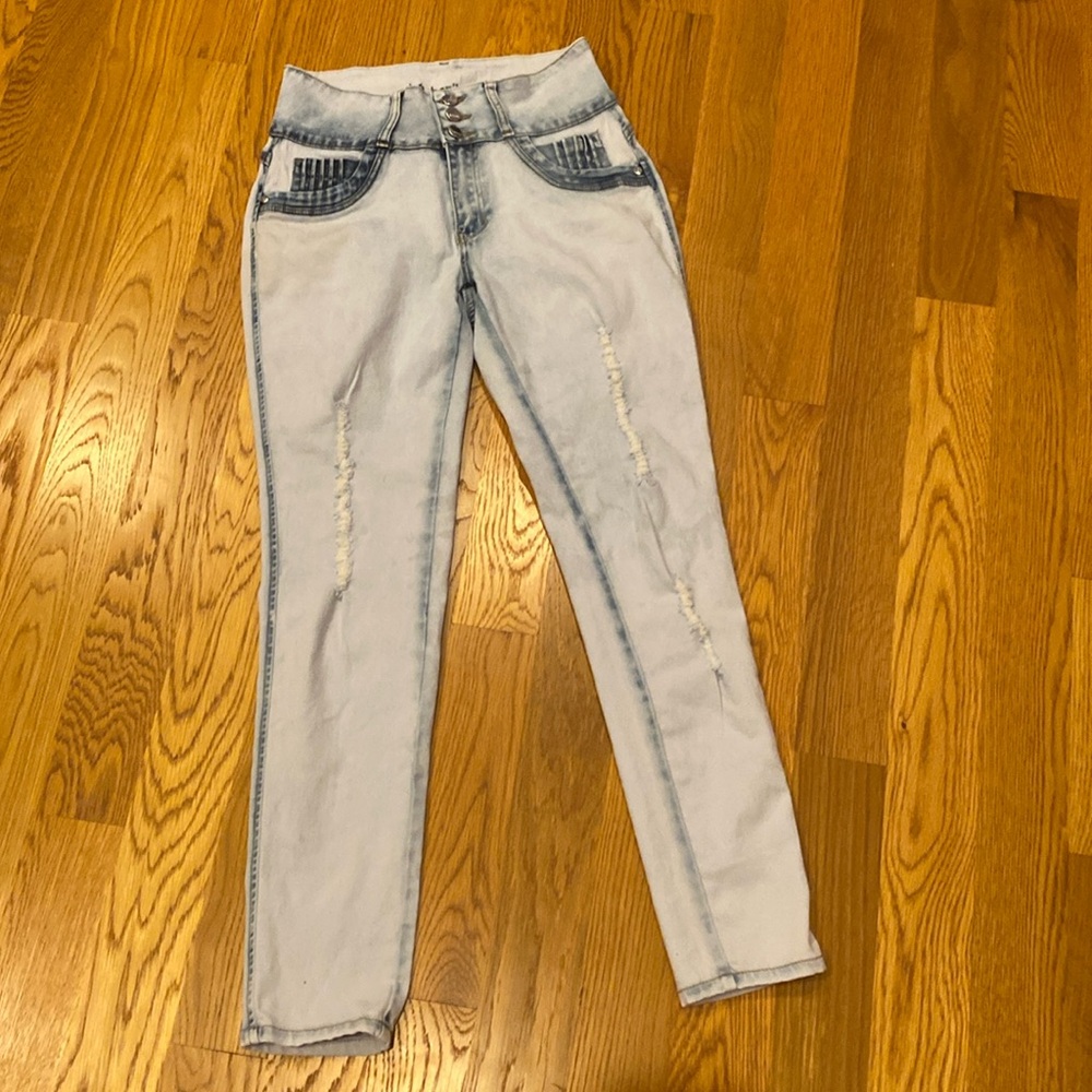La Bonita triple button stretch skinny faded jeans size 11 (e)